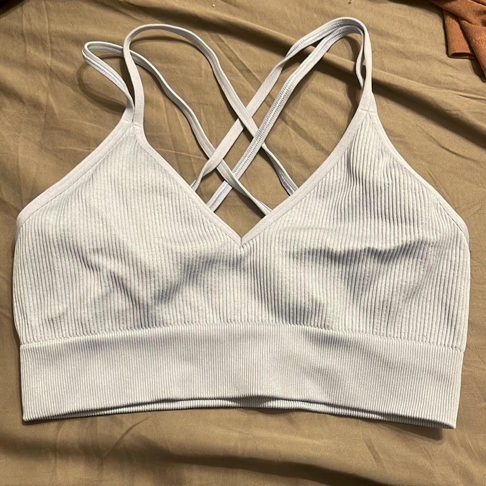 Ribbed plunge neckline bralette with crossover straps